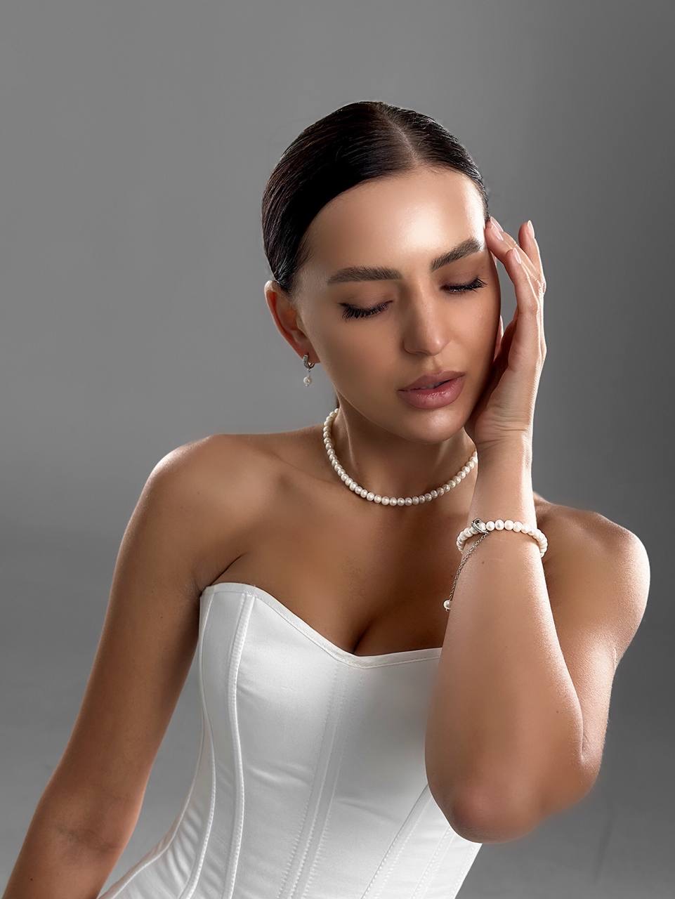 Кольє Classic (круглі перлини,срібний колір) - Зображення 2