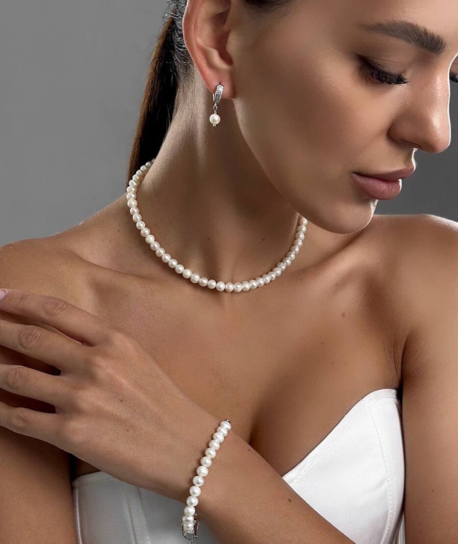 Кольє Classic (круглі перлини,срібний колір)