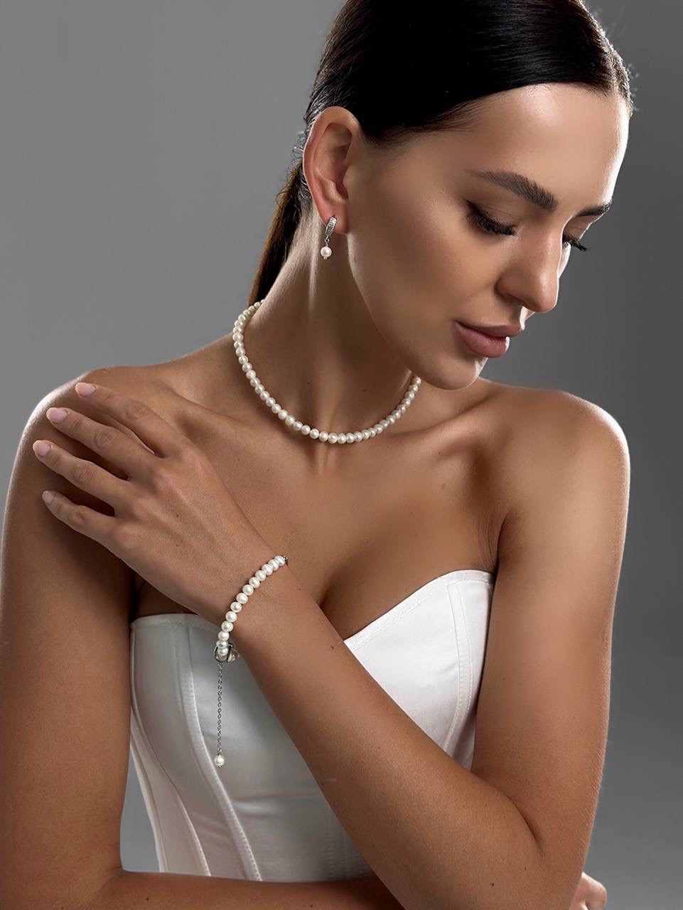 Кольє Classic (круглі перлини,срібний колір) - Зображення 4