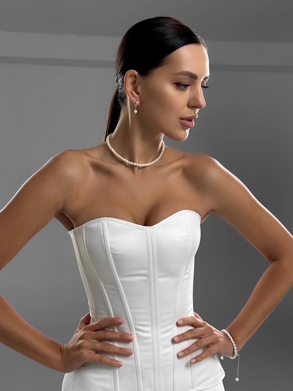 Кольє Classic (круглі перлини,срібний колір) - Зображення 5