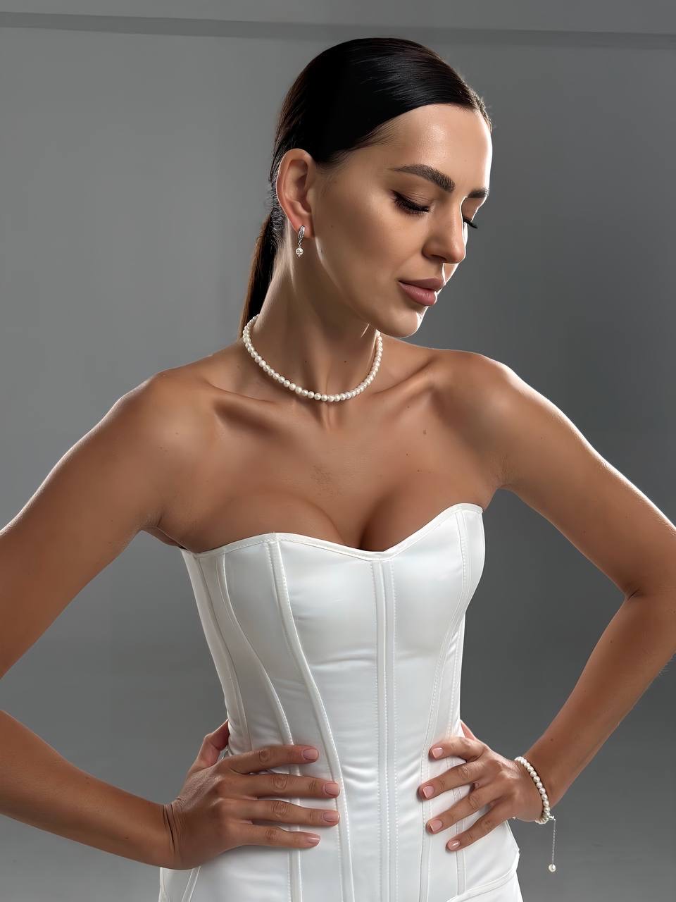 Кольє Classic (круглі перлини,срібний колір) - Зображення 3